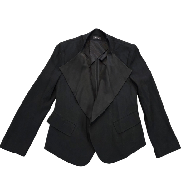 Theory Kensington Peplum Jacket Draped Blazer Split‎ Sides Peplum Back Blk sz 10 - Picture 1 of 10
